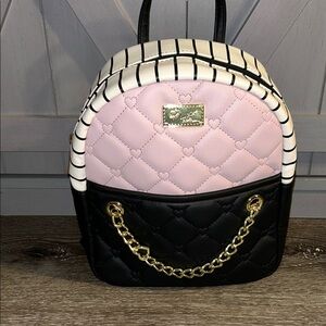Betsey Johnson Quilted Pink and Black Backpack